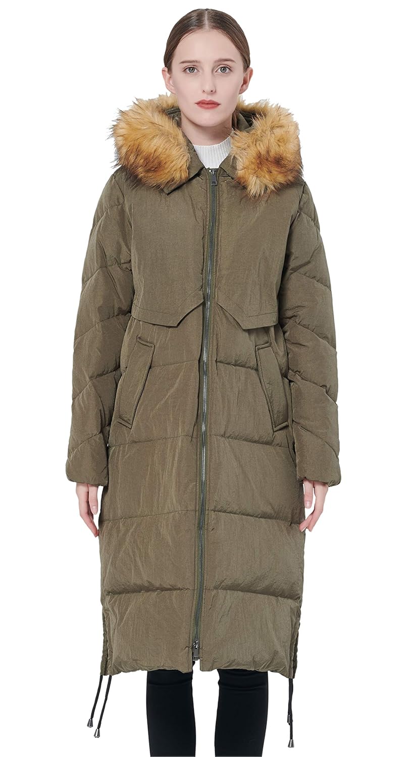 orolay 女式冬季抽绳羽绒服可拆卸人造毛皮